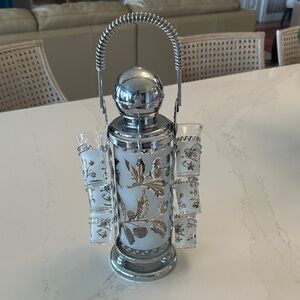 Elegant Aldon Silver and White Floral Beverage Dispenser with 6 shot glasses